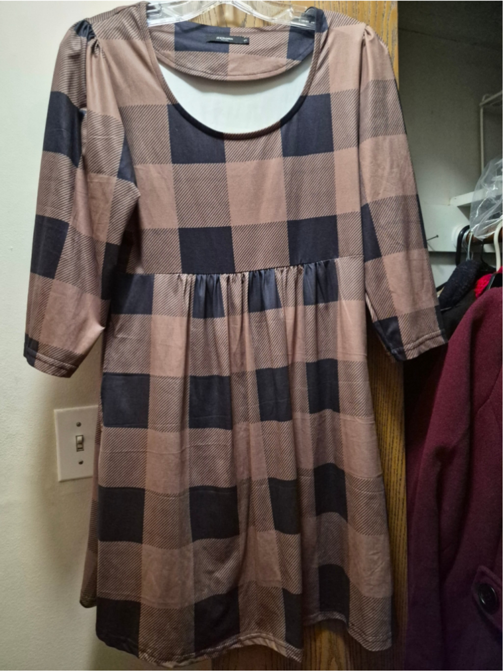 Reborn Mini Dress S Brown Black Plaid Pattern